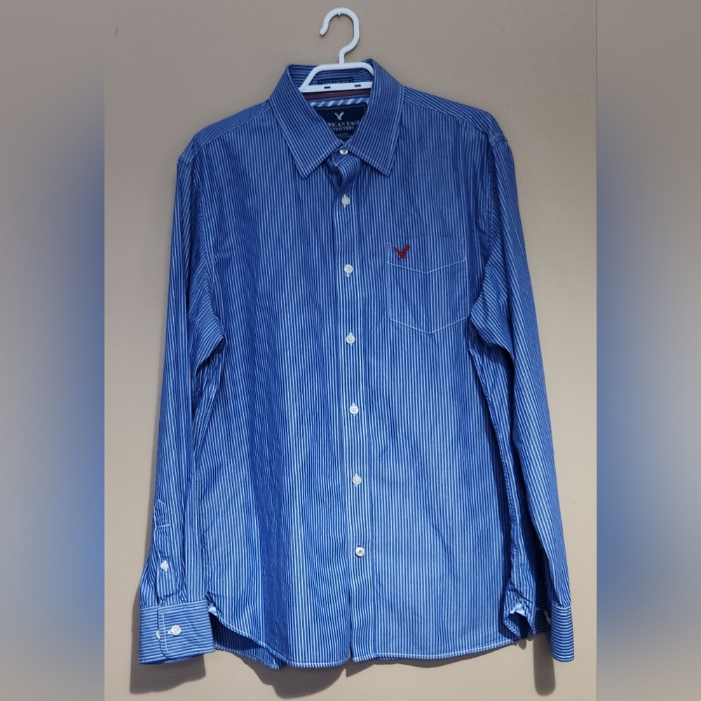 Mens American Eagle Vintage Fit Long Sleeve Striped Button Front Shirt Size XL